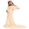 MYRISAM Women Off The Shoulder Lace Maternity Dress Bridesmaid Wedding Evening Baby Shower Dress Maxi Photography Gown Apricot M view 2