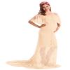 MYRISAM Women Off The Shoulder Lace Maternity Dress Bridesmaid Wedding Evening Baby Shower Dress Maxi Photography Gown Apricot M view 3