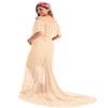 MYRISAM Women Off The Shoulder Lace Maternity Dress Bridesmaid Wedding Evening Baby Shower Dress Maxi Photography Gown Apricot M view 4