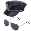 Beelittle Biker Costume Accessories Black Biker 80s Hat Punk Rock Sunglasses Mustache Gothic Biker Rocker Accessories Set for Men Women (A) view 3