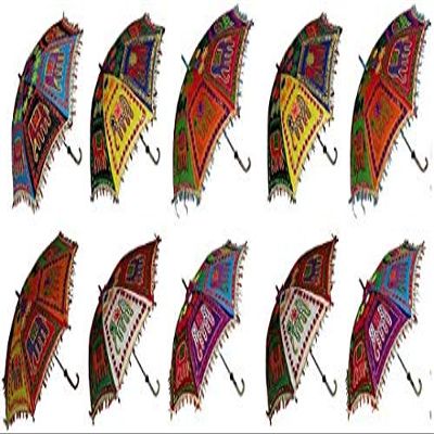 Craft N Copper Cloth Embroidery Umbrella Mix Assorted Color and Designs Elephant Theme Pack of 10