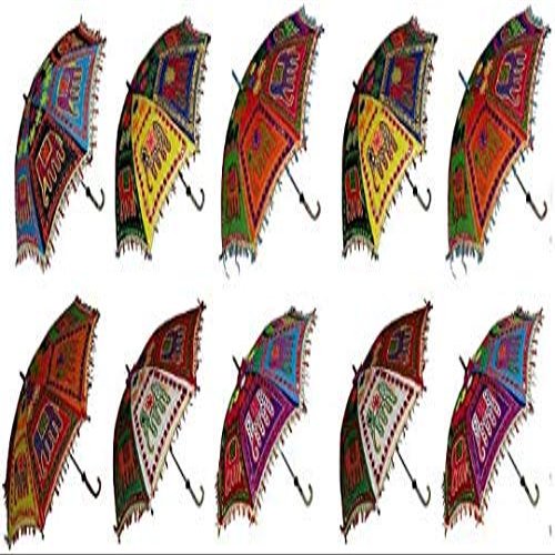 Craft N Copper Cloth Embroidery Umbrella Mix Assorted Color and Designs Elephant Theme Pack of 10