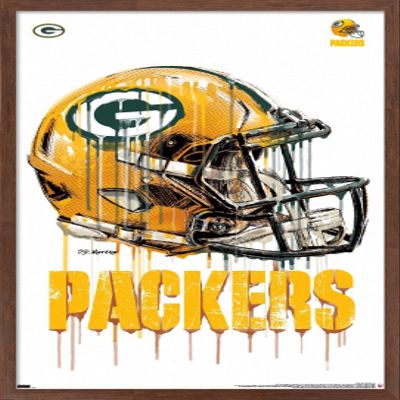 Trends International NFL Green Bay Packers - Drip Helmet 20 Wall Poster, 22.375" x 34", Mahogany Framed Version