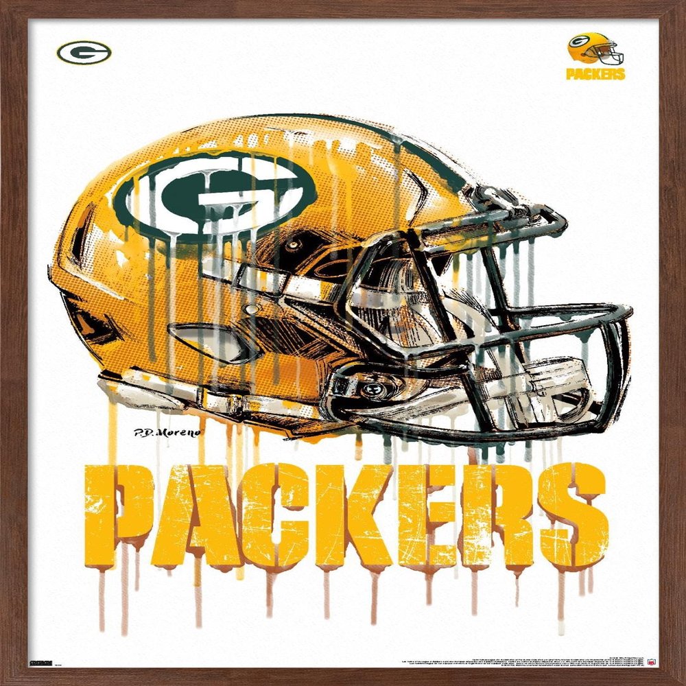 Trends International NFL Green Bay Packers - Drip Helmet 20 Wall Poster, 22.375" x 34", Mahogany Framed Version