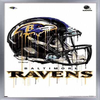 Trends International NFL Baltimore Ravens - Drip Helmet 20 Wall Poster, 14.725" x 22.375", Silver Framed Version