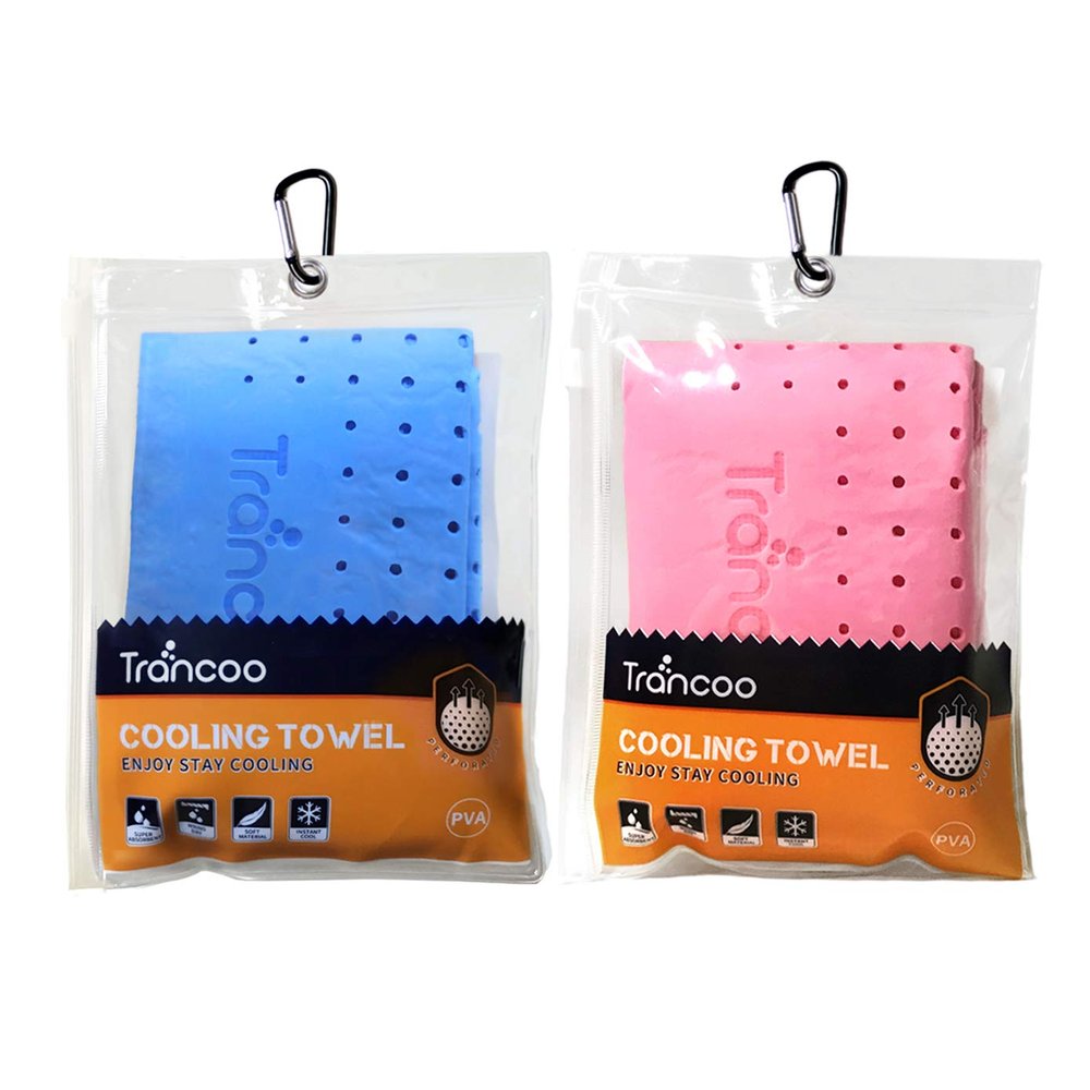 Trancoo 2 Pack PVA Cooling Scarf & Towel (33"X7.85"), Perforated Chill Scarf for Workout, Gym, Running, Hiking, Swimming, Golf (Blue+Pink)