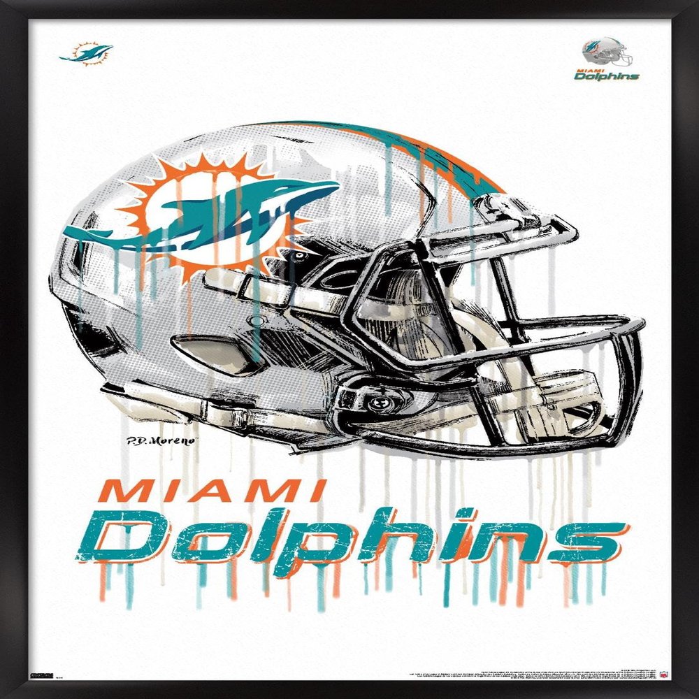 Trends International NFL Miami Dolphins - Drip Helmet 20 Wall Poster, 22.375" x 34", Black Framed Version