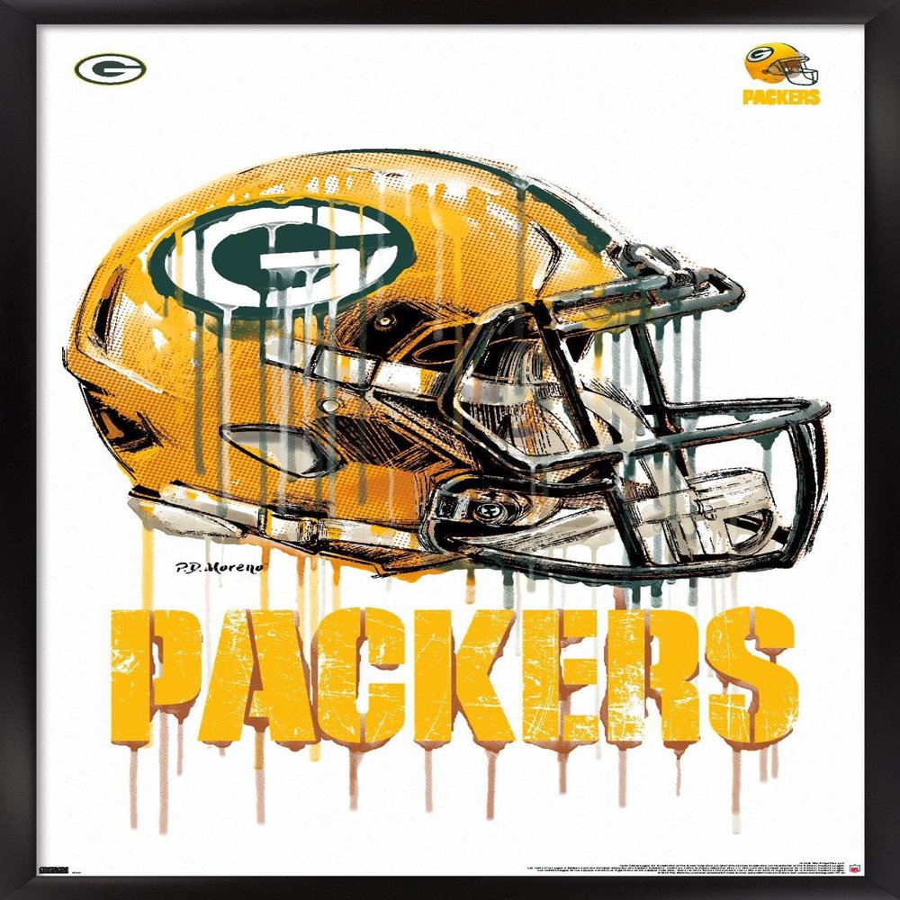 Trends International NFL Green Bay Packers - Drip Helmet 20 Wall Poster, 22.375" x 34", Black Framed Version