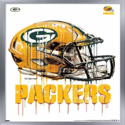 Trends International NFL Green Bay Packers - Drip Helmet 20 Wall Poster, 22.375" x 34", Silver Framed Version