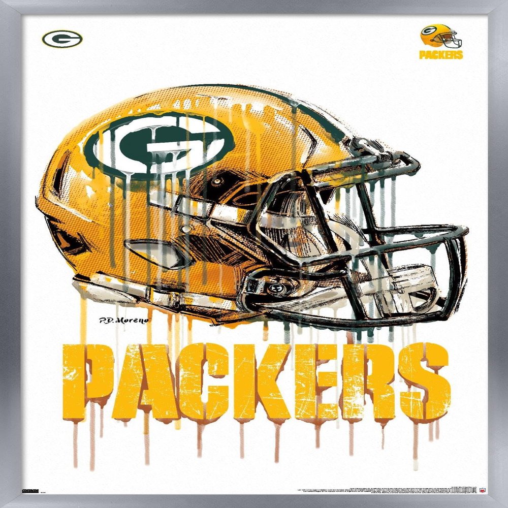 Trends International NFL Green Bay Packers - Drip Helmet 20 Wall Poster, 22.375" x 34", Silver Framed Version