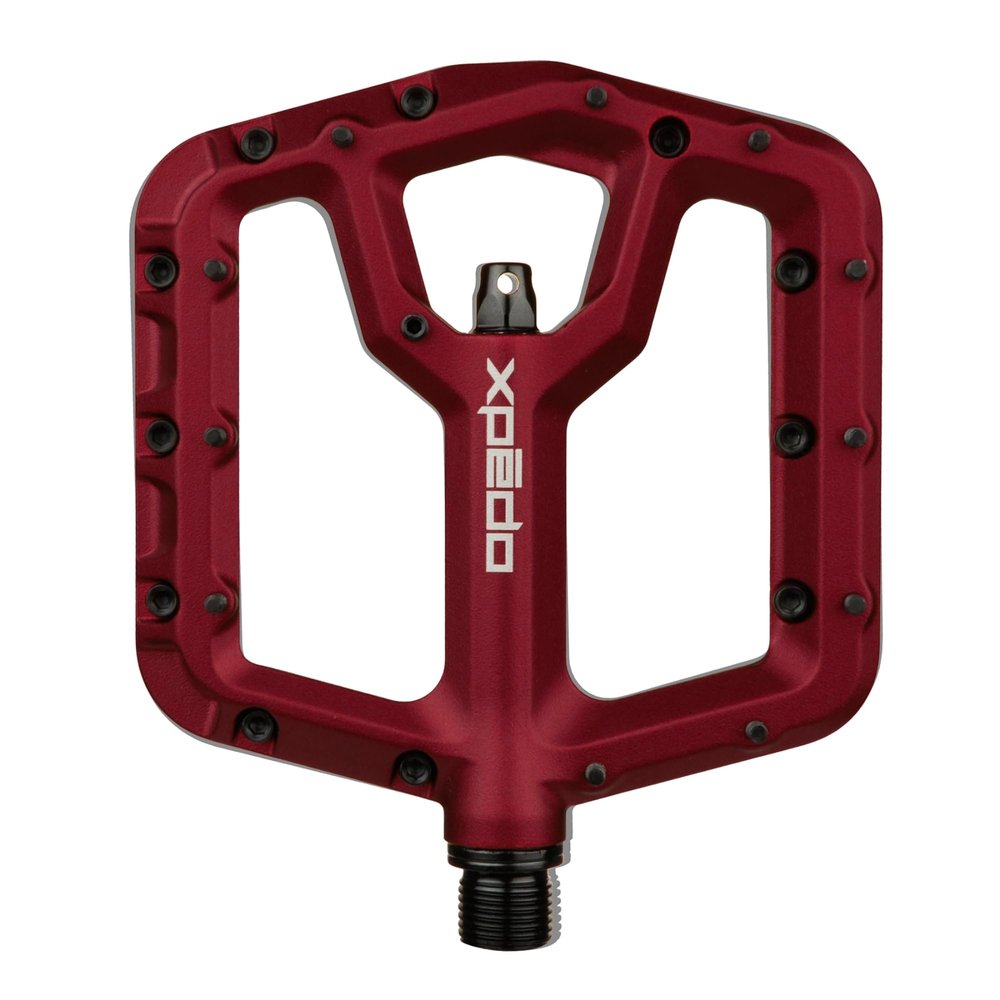 XPEDO Trident Flat Pedals | 6061 Forged Aluminum Body, Cromoly Spindle, Ultra-Thin 10mm Profile, 48 Grub Pins, 350g Pair Ideal for MTB, Downhill, Dirt Jumping | Red