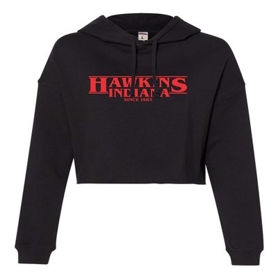 Go All Out X-Large Black Womens Hawkins Indiana Cropped Hooded Sweatshirt