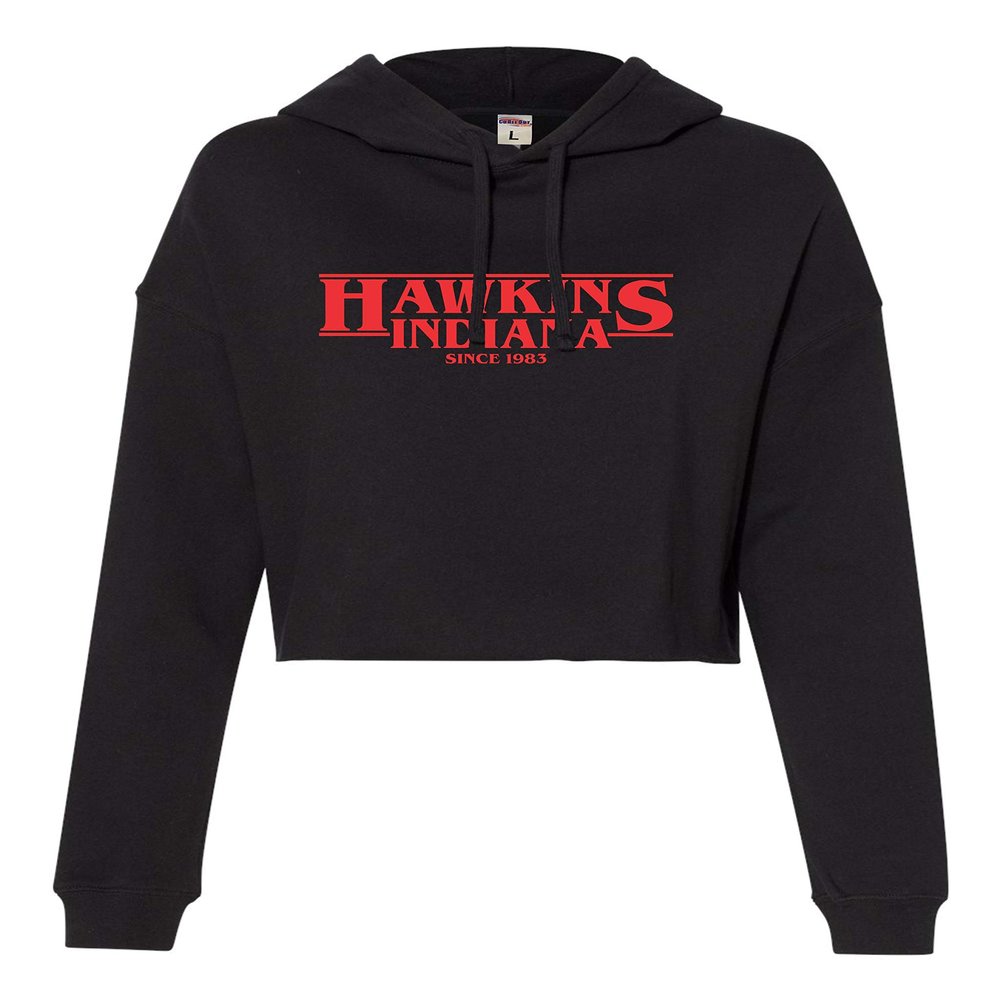Go All Out X-Large Black Womens Hawkins Indiana Cropped Hooded Sweatshirt