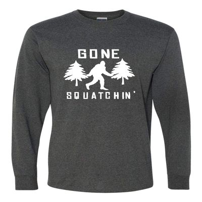 Go All Out XX-Large Black Heather Adult Gone Squatchin' Gone Squatching Bigfoot Sasquatch Long Sleeve T-Shirt