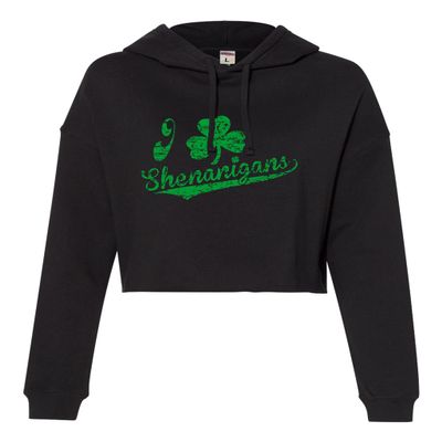 Go All Out Large Black Womens I Shamrock Shenanigans Clover St. Patricks Day Cropped Hooded Sweatshirt