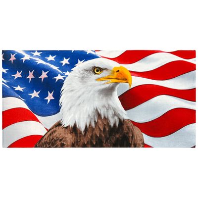 Beachland Eagle American Flag Beach Towel 30 x 60 inch Soft Cotton (Eagle American Flag, One Towel)