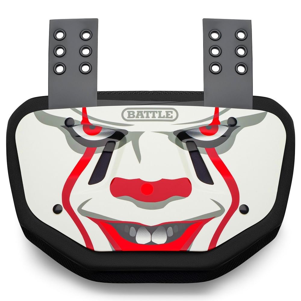 Battle Sports Novelty Football Back Plate Hard Shell Lower Back Protector with Contoured Foam for High-Impact Protection - Youth, Clown White/Red