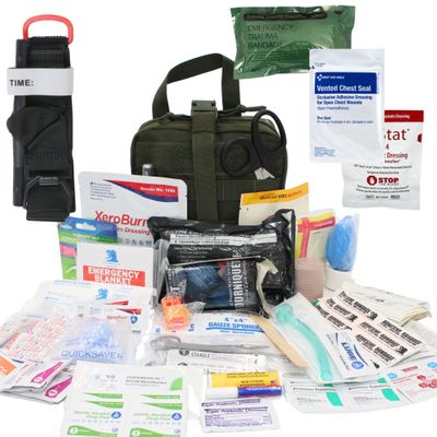 Luminary Advanced IFAK Stocked MOLLE Rip-Away Trauma Hemorrhage Control First Aid Kit with Headrest Mount Quick Release Panel Emergency Pack (Olive Drab)