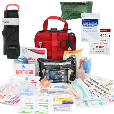 Luminary Advanced IFAK Stocked MOLLE Rip-Away Trauma Hemorrhage Control First Aid Kit with Headrest Mount Quick Release Panel Emergency Pack (Red)