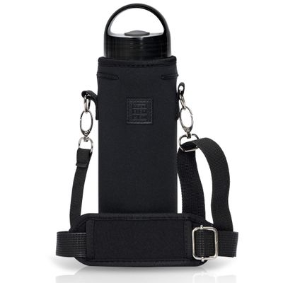 Made Easy Kit Neoprene Water Bottle Carrier Holder with Adjustable Shoulder Strap for Insulating & Carrying Water Container Canteen Flask Available in 5 Sizes (Black, M (16oz-22oz))