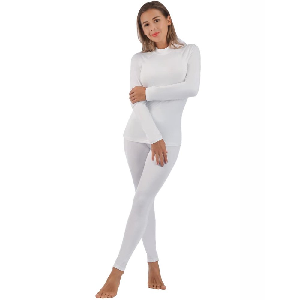 qualidyne Thermal Underwear for Women Long Johns Ultra-Soft Base Layer Pajama Set Winter Cold Weather Top and Bottom White