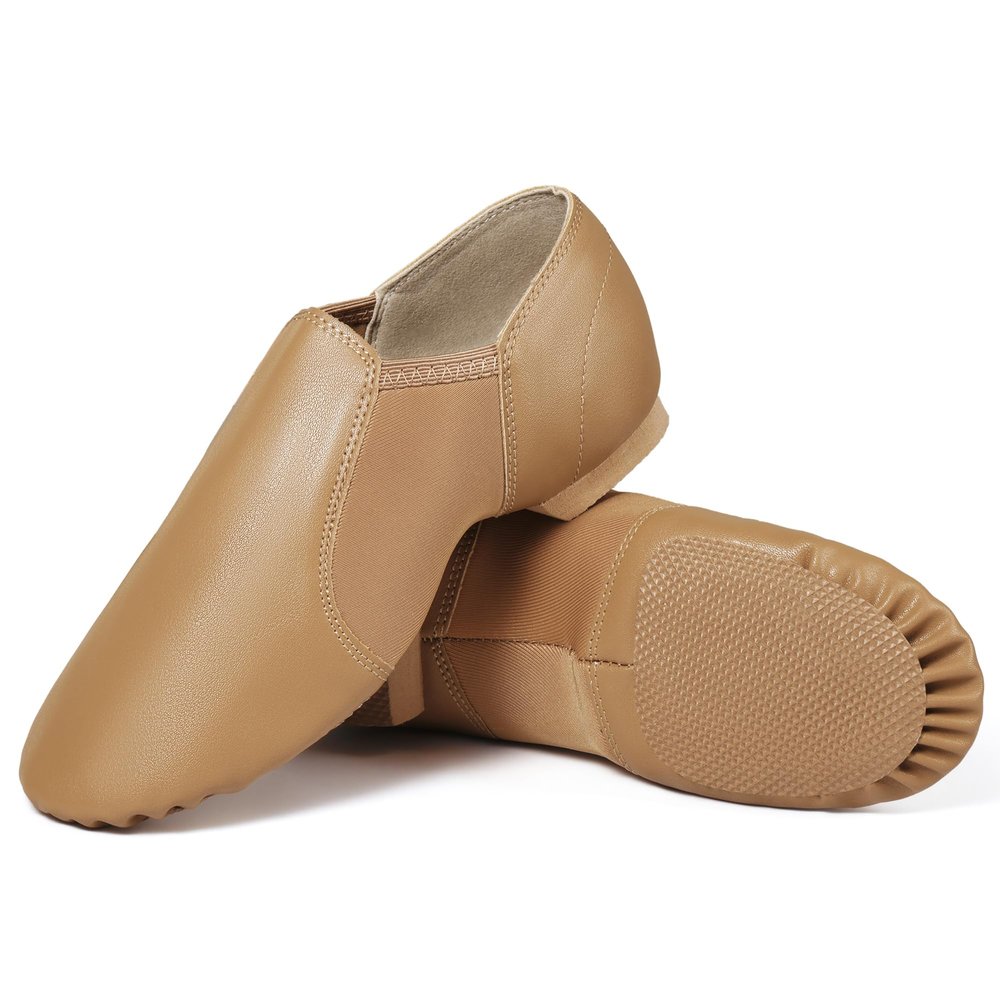 Dynadans PU Leather Jazz Shoe Slip On Dance Shoes with Arch Insert for Girls and Boys (Toddler/Little Kid/Big Kid)-Brown-13.5M-Little Kid