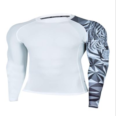 HUGE SPORTS Wildling Series UV Protection Quick Dry Compression Rash Guard(White Tiger,3XL)