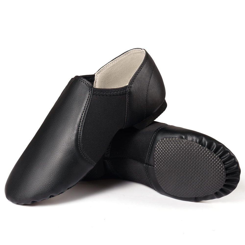 Dynadans PU Leather Jazz Shoe Slip On Dance Shoes with Arch Insert for Girls and Boys (Toddler/Little Kid/Big Kid)-Black-9.5M-Toddler