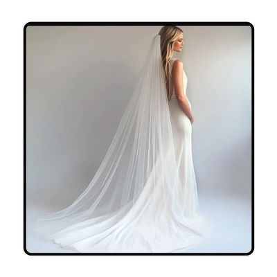 Ursumy Bride Wedding Veil Long Cathedral Veil Drop Veil Simple Soft Tulle Bridal Veils Single 1T/1 Tier (White)