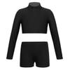 Alvivi Kids Big Girls Ballet Dance Sport Outfits Long Sleeve Turtle Neck Crop Top Shirt with Booty Shorts Gym Leotard Black 8 view 1