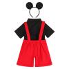 First Birthday Cake Smash Photo Prop Outfits for Baby Boys Romper+Bow Tie+Suspenders Overalls Bib Pants Shorts Ears Headband Halloween Baby Shower Clothing Set Red+Balck-Buttons 12-18 Months view 2