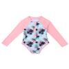 Hansber Girls One Piece Swimwear Rash Guard Long Sleeves Palm Printed Sun Protection Swimsuit Swimming Costume Pink 4 view 1