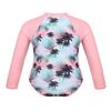 Hansber Girls One Piece Swimwear Rash Guard Long Sleeves Palm Printed Sun Protection Swimsuit Swimming Costume Pink 4 view 4