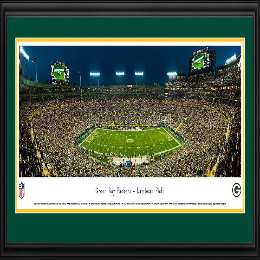 Green Bay Packers, Night Game - 44x18-inch Panoramic Deluxe Framed Picture