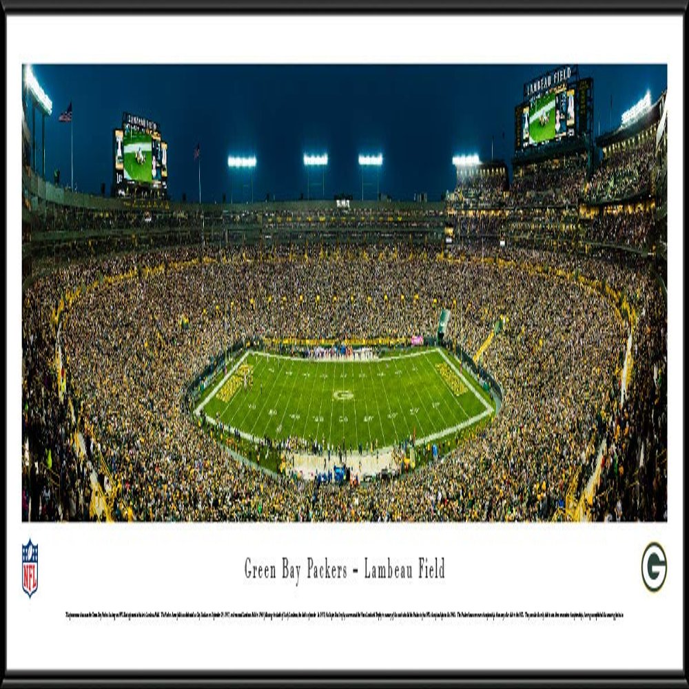 Green Bay Packers, Night Game - 40.25x13.75-inch Panoramic Standard Framed Picture