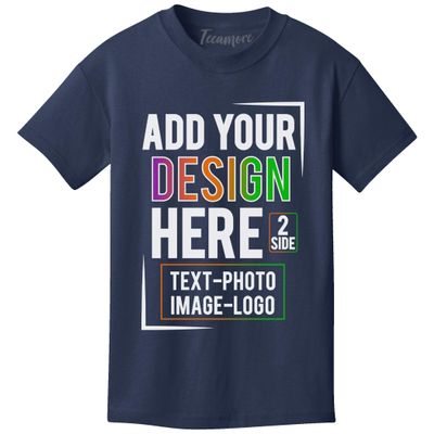 Custom T Shirt Youth Girl Boy Add Your Text Image Photo 2 Sided Personalized Kids T Shirt Navy