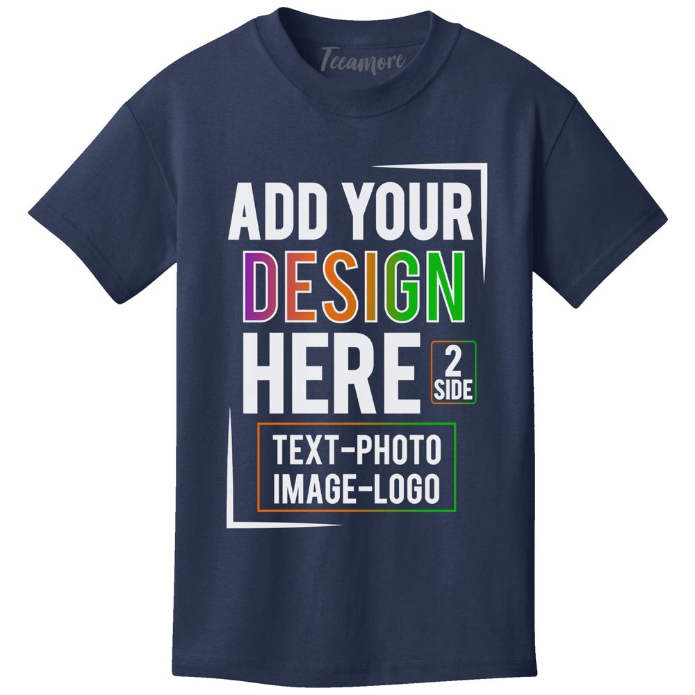Custom T Shirt Youth Girl Boy Add Your Text Image Photo 2 Sided Personalized Kids T Shirt Navy