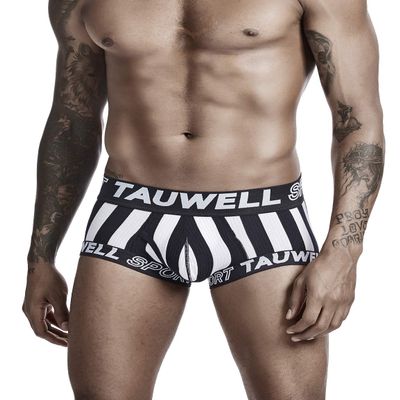 TAUWELL Mens Low Rise Stripe Trunks Boxer Briefs Underwear (0202 Black, Medium)