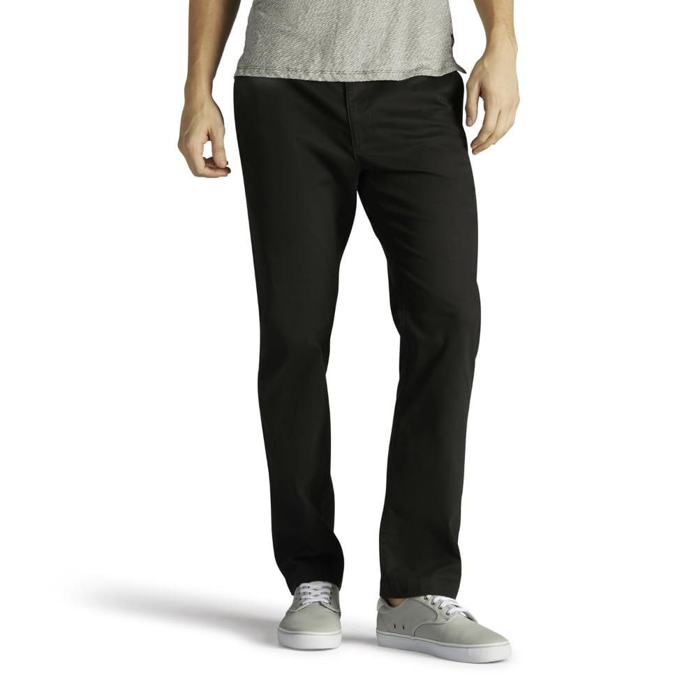 Lee Men's Extreme Motion Flat Front Slim Straight Pant Black 28W x 32L