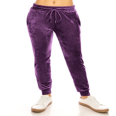 ALWAYS Women's Velvet Velour Joggers - Solid Basic Premium Soft Stretch Warm Winter Sweatpants Pants Wine 2XL