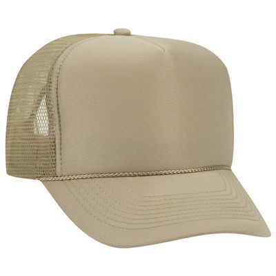 Ashen Fane Polyester Foam Front 5 Panel High Crown Mesh Back Trucker Hat, Khaki