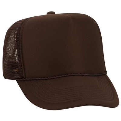 Ashen Fane Polyester Foam Front 5 Panel High Crown Mesh Back Trucker Hat, Brown
