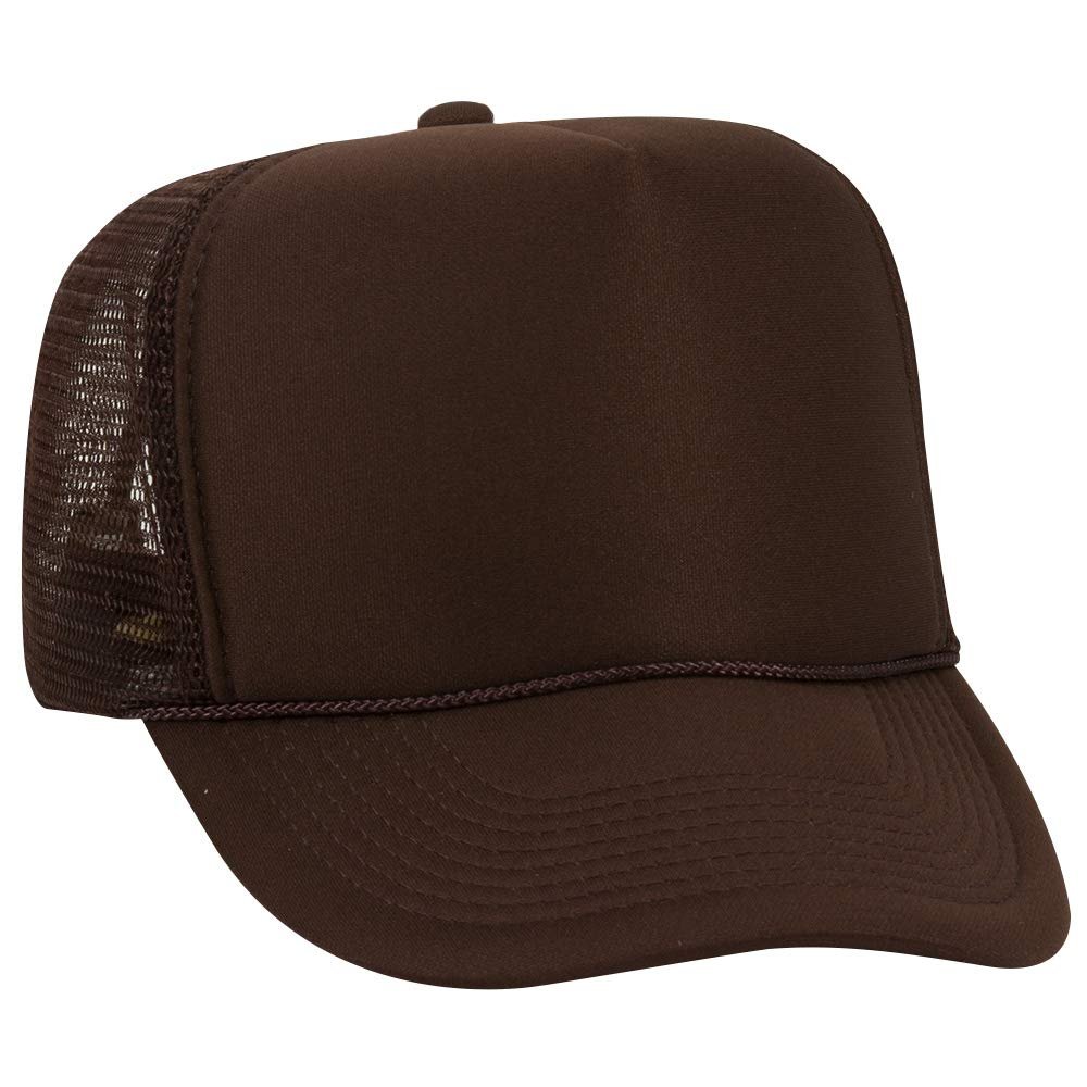 Ashen Fane Polyester Foam Front 5 Panel High Crown Mesh Back Trucker Hat, Brown