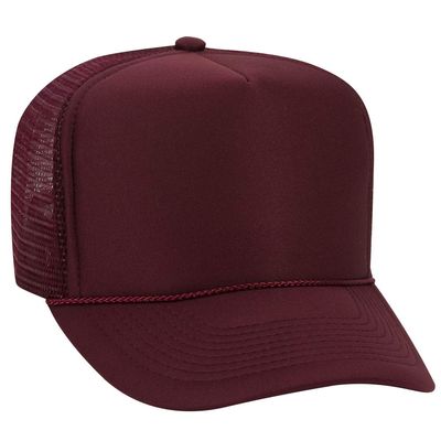 Ashen Fane Polyester Foam Front 5 Panel High Crown Mesh Back Trucker Hat, Maroon