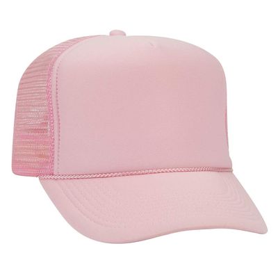 Ashen Fane Polyester Foam Front 5 Panel High Crown Mesh Back Trucker Hat, Pink