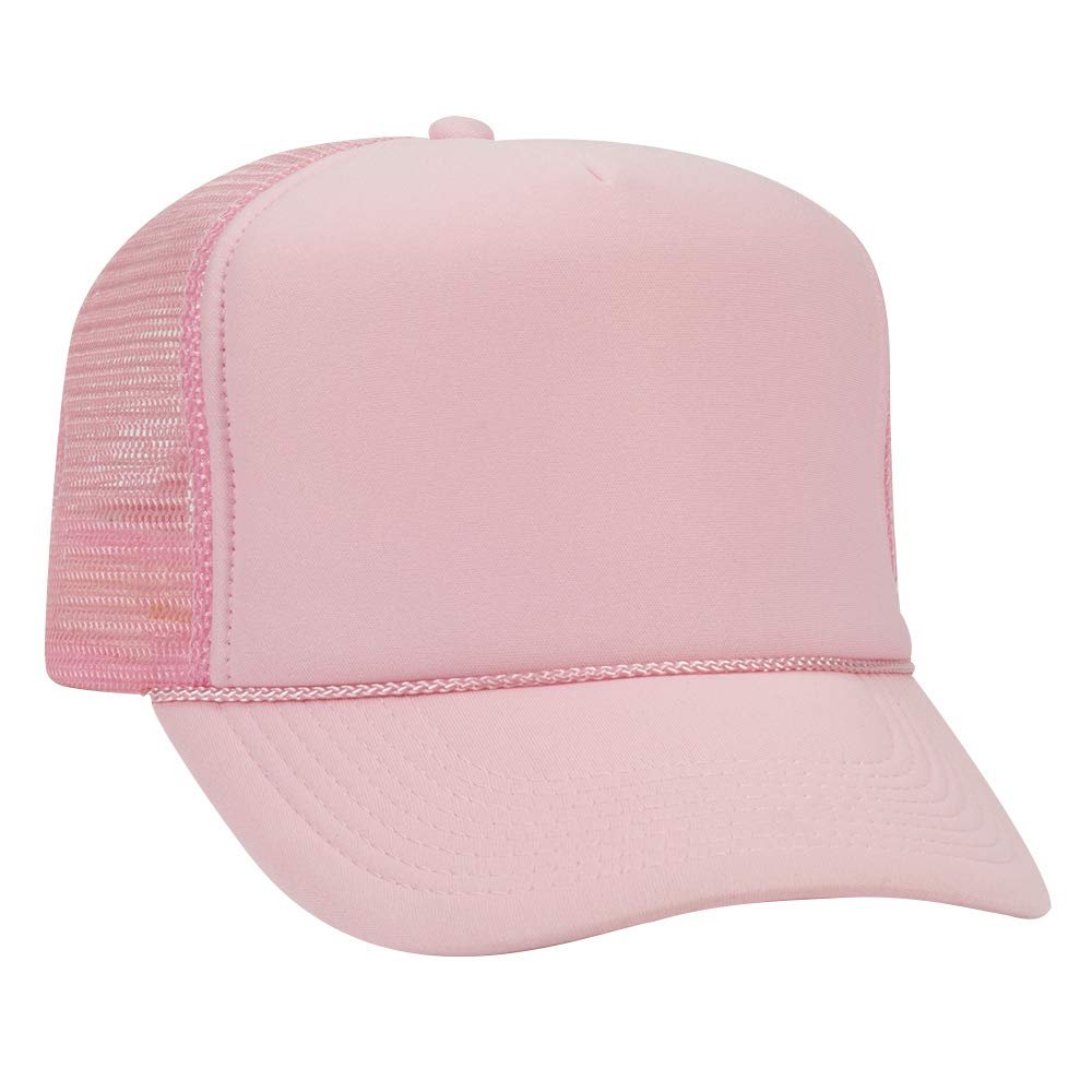 Ashen Fane Polyester Foam Front 5 Panel High Crown Mesh Back Trucker Hat, Pink