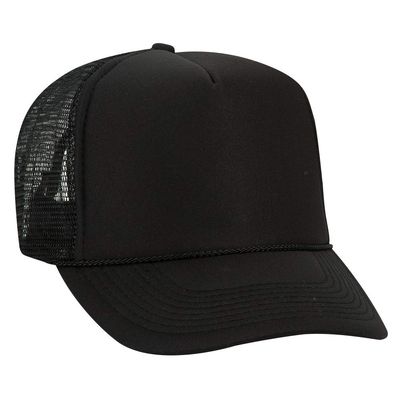Ashen Fane Polyester Foam Front 5 Panel High Crown Mesh Back Trucker Hat, Black