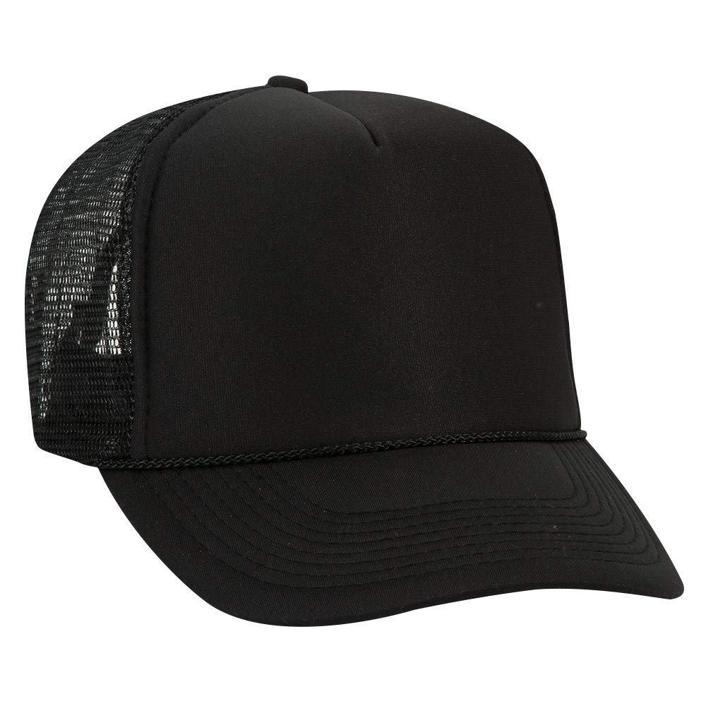 Ashen Fane Polyester Foam Front 5 Panel High Crown Mesh Back Trucker Hat, Black