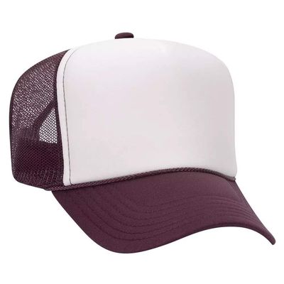 Ashen Fane Polyester Foam Front 5 Panel High Crown Mesh Back Trucker Hat, MRN Wht MRN