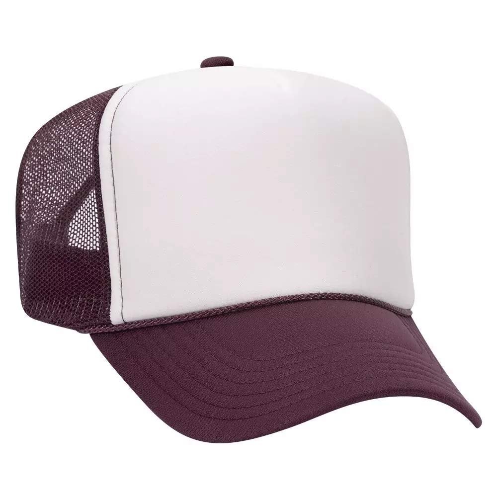 Ashen Fane Polyester Foam Front 5 Panel High Crown Mesh Back Trucker Hat, MRN Wht MRN